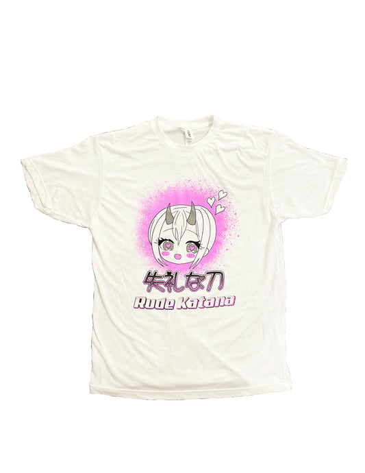 Rude Katana Little Demon Short Sleeve White T-Shirt