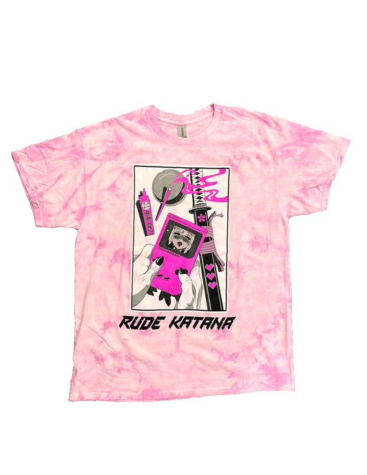 Rude Katana Weeb Boy Short Sleeve Pink Tie-Dye T-Shirt