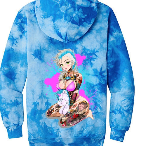 Bikini Unicorn Blue Tie-dye Pullover Hoodie