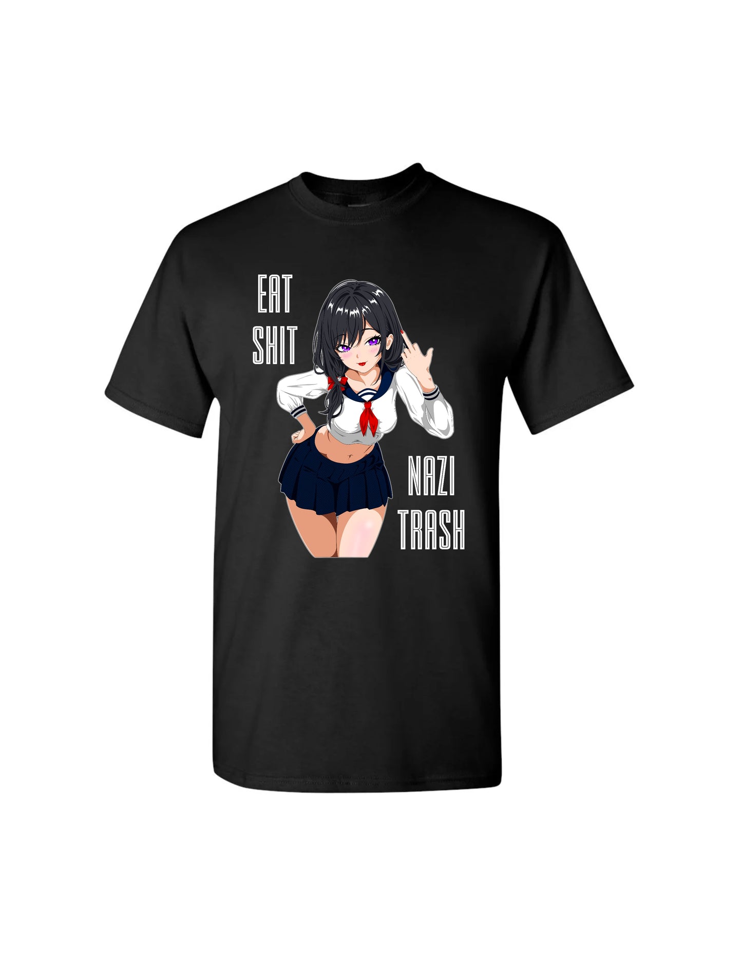 “Eat Sh*t, N@zi Trash” Rude Katana Black T-shirt