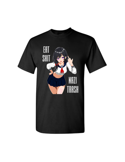 “Eat Sh*t, N@zi Trash” Rude Katana Black T-shirt