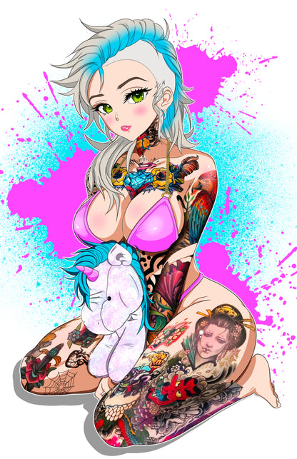 Bikini Unicorn Blue Tie-dye Pullover Hoodie