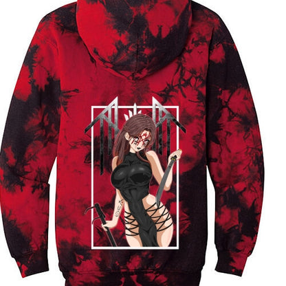 ‘Pentagrams in the Night Sky” Red Tie-Dye Hoodie