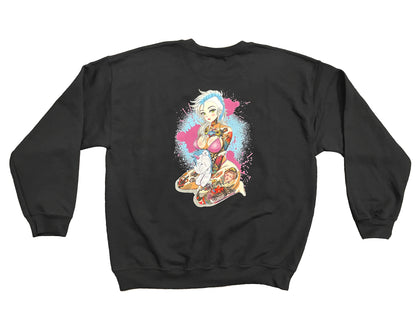 Rude Katana Tatted Bikini Black Crewneck Sweatshirt