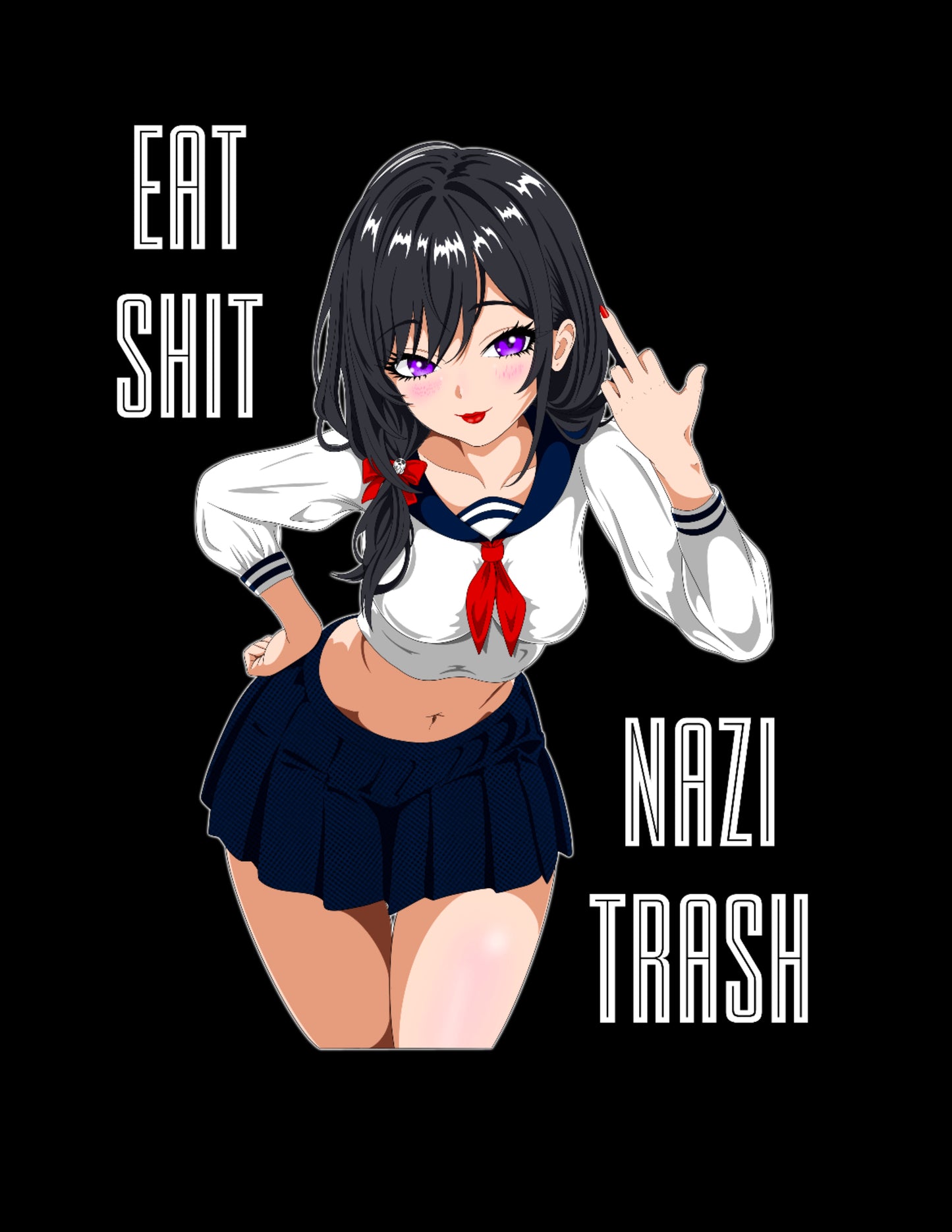 “Eat Sh*t, N@zi Trash” Rude Katana Black T-shirt